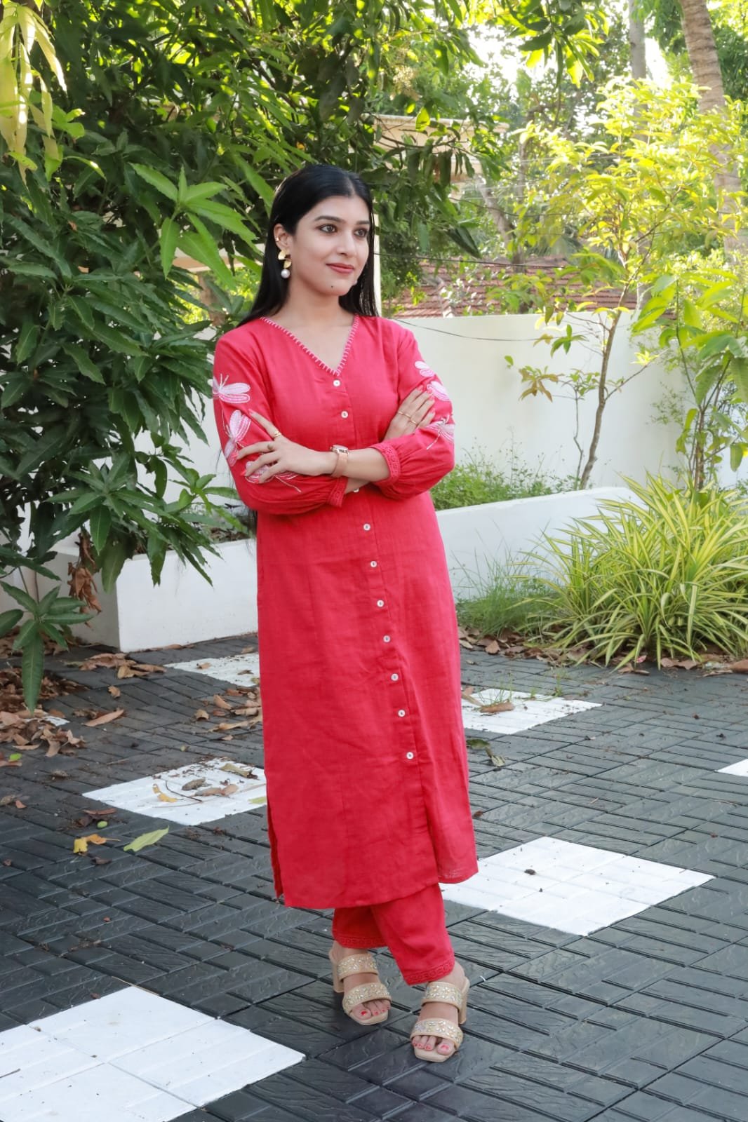 LA00071-Cord set-Fabric-Cotton-Color-Red-Size-(S M  L)