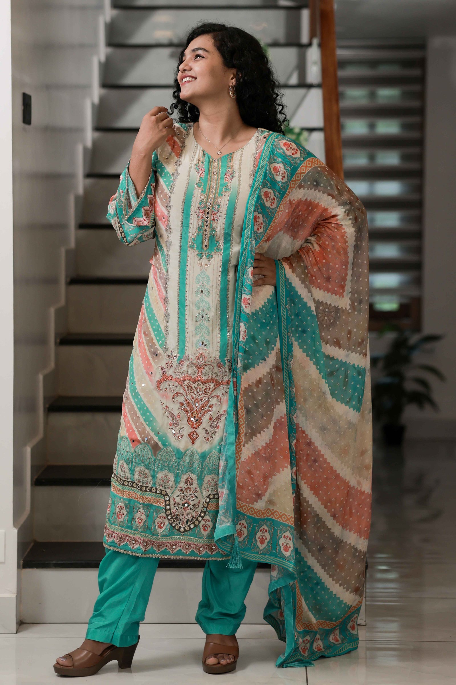 LA00084-Three Piece Set Fabric - Muslin - Embroidery & Mirror - Mix - Size (L, XL,XXL)